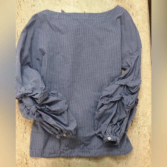 Banana Republic Blue and White Gingham Tuck Sleeve, Front Tie Blouse Size XS - Picture 3 of 5
